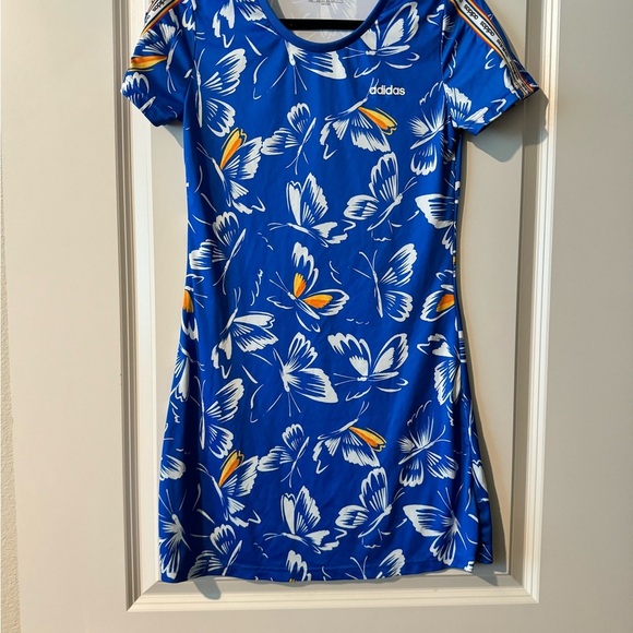 Adidas x Farm Rio Butterfly Mini Dress Short Sleeve Blue Size Small EUC - Picture 3 of 5